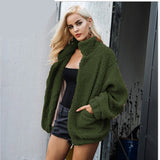 Women Sherpa Jacket Long Sleeve Warm Cardigan Autumn and Winter Loose Lambswool Turn-down Collar Coat