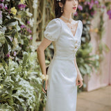 Women cottagecore Dress Summer Dress Retro V-neck Dress