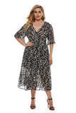 Women Plus Size Maxi Dresses V Collar Chiffon Printed Dress