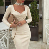 Women Bohemian Dress Autumn Solid Color Sexy Bag Arm Midi Dress