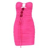Women Summer Dresses Mini Dress Autumn and Winter Sexy Mesh Hollow Pleated Backless Short Dress