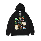 Man Fall Winter Outfis Winter Cartoon Printed Hoodie Male Loose Couple Fleece Lined Pullover Coat