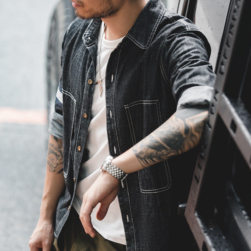 Work Shirts Denim Long-Sleeved Shirt Autumn Men's Inch