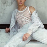Rave Outfits Mens Vest Stretch Knitted Hollow Out Base Clothing
