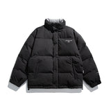 Man Fall Winter Outfis Winter Clothes Solid Color Stand Collar Cotton-Padded Clothes Loose Couple Labeling Puffer Jacket Coat