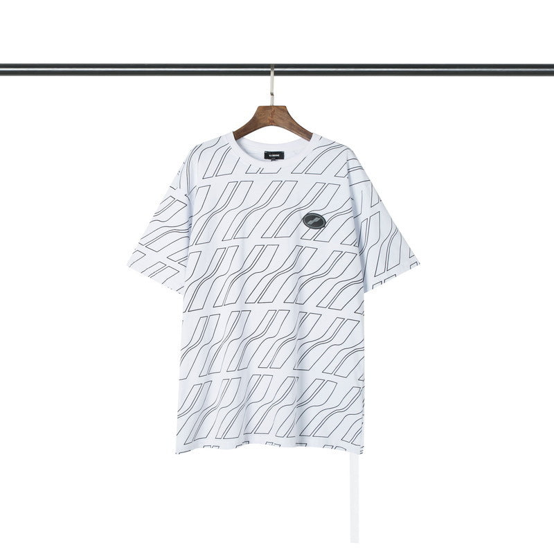 We11done T Shirt Printed Wave Pattern Loose Casual Men's and Women's round Neck Short Sleeve