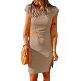 Nina Parker Dresses Short Skirt Solid Color Slim-Fit Hollow-out Split Dress
