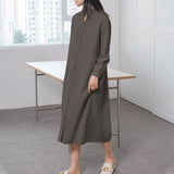 Work Dresses for Teachers Long Sleeve Loose Dress Long Skirt Women's Belt