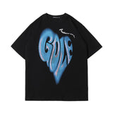 Men T Shirt Summer Casual Tops Love Heart Letter Print Short-Sleeve T-shirt Men round Neck Trend Loose Half Sleeve