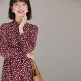 Work Dresses for Teachers Autumn Vintage Dress Loose Slimming and Velvet Padded Floral Dress