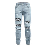J Shaped Jeans Men's Jeans New Skinny Ripped Leg Opening Zipper