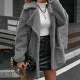 Women Sherpa Jacket Coat Loose Lapels Lamb Wool Trench Coat