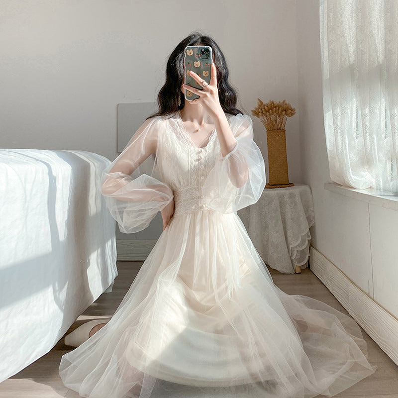 Fairy Dress French Retro Fairy Mesh Dress Super Fairy Two-Piece Set