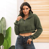 Women Sherpa Jacket Autumn and Winter Lamb Wool Zipper Coat Plush Pullover Sweater Top