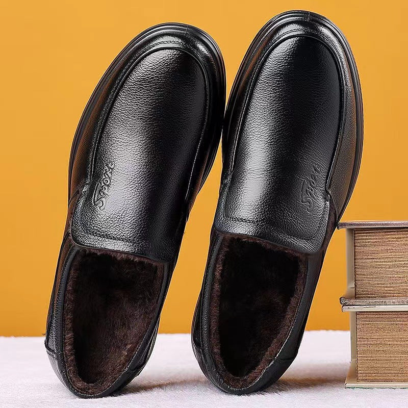 Loafers for Men Fall Winter Men Casual Leather Shoes Business plus Velvet Warm Cotton-Padded Leather Shoes