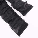 Women Summer Dresses Mini Dress Sexy Mesh Sloping-Shoulder off the-Shoulder See-through Pleating Short Skirt Dress