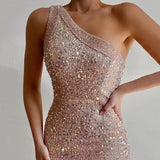 Kim Kardashian Marilyn Monroe Dress Pink Split Dress One Shoulder Sequins Dress