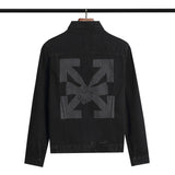 Off White Winter Coat Spring and Autumn Black Arrow Pattern Denim Jacket