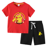 Children Pokemon Pikachu Tshirts & Shor Cotton Short-Sleeved Shorts Two-Piece Set
