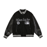 Blackair Jacket Blackair Vintage Fall Winter Coat PU Leather Sleeve Portrait Embroidered Baseball Jacket
