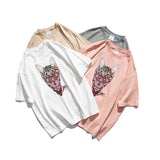 Summer Cartoon Animal Kitten Printed Short-Sleeved T-shirt Male Young Couple Tee round Neck