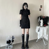 Gothic Lolita Harajuku Style Dressing Black Improved Cheongsam Dress with Oversleeves