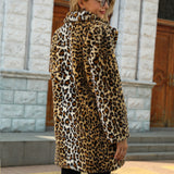 Beth Dutton Outfits Leopard Print Stud for Autumn and Winter Suit Collar Mid-Length Imitation Fur Coat Top Women