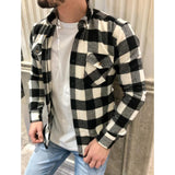 Mens Flannel Jacket Plaid Shirt Outer Wear Slim-Fit Long-Sleeved Shirt For Men