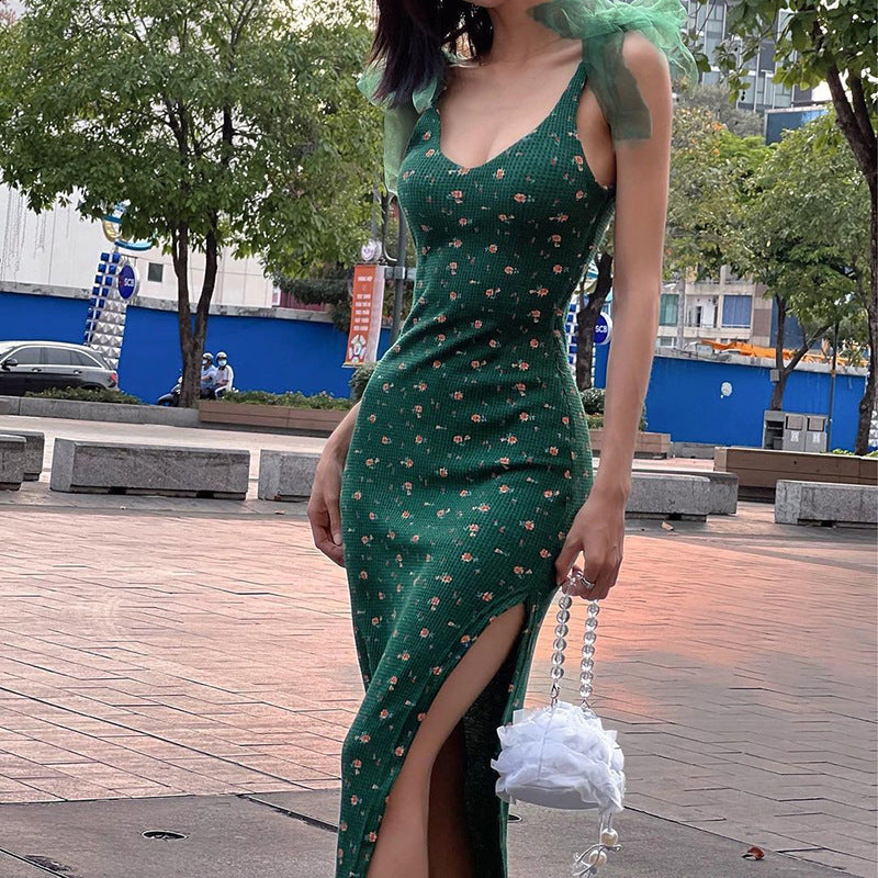 Emily Ratajkowski Dress Vintage Cheongsam Floral Lace-up Waist-Controlled Sexy Dress