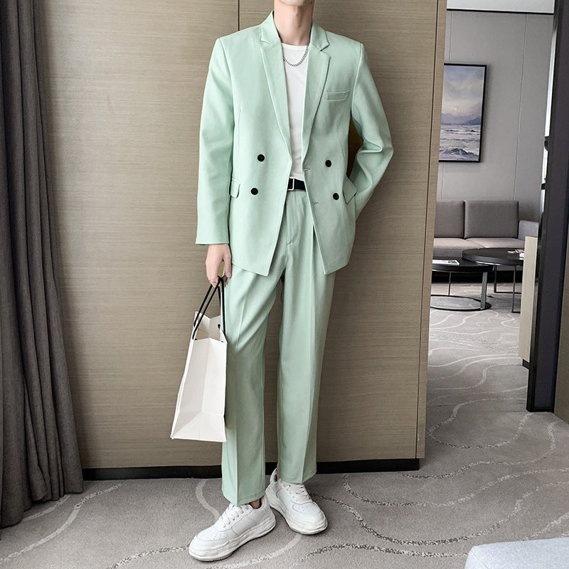 Seersucker Suit Solid Color Small Suit Two Two-Piece Set