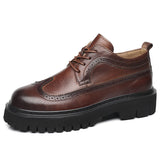Indo Western Shoes Autumn Men's Leather Shoes Cowhide Platform Height Increasing British Style Casual Brogue Business Men's Shoes