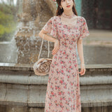 Women's cottagecore Dress Pink Small Floral Dress Women's Summer Skirt