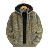 Mens Flannel Jacket with Hoodie Autumn and Winter Loose Hooded Sweater Zipper Cardigan Sweater Coat