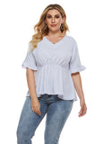 Women Plus Size Tops Spring/Summer V-neck Waist Trimming Shirt