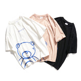 Short Sleeve T-shirt Summer Pure Cotton Cartoon Bear Printed Casual Loose Men's and Women's round Neck Half Sleeve Top Tee