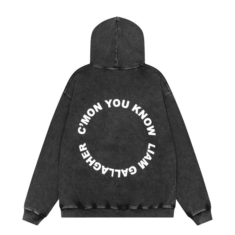 Present Hoodie Rapper Portrait Letter Print Hoodie Vintage Distressed