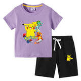 Children Pokemon Pikachu Tshirts & Shorts Short Sleeve Shorts Suit Leisure Sports Neutral