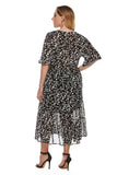 Women Plus Size Maxi Dresses V Collar Chiffon Printed Dress