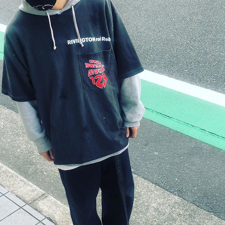 Rrr123 Hoodie Joint Fog Short Sleeve Make Old Ripped Loose T-shirt