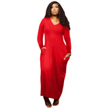 Work Dresses with Pockets Autumn and Winter New Large Size Women's Clothing Solid Color Sexy V-neck Dress