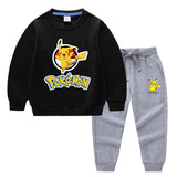 Children Pokemon Pikachu Hoodie & Pant Set Two-Piece Solid Color Baby Cotton Sweater Set