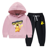 Children Pokemon Pikachu Hoodie & Pant Set Fleece Lined Padded Warm Keeping Winter Clothes Sweatershirt