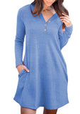 Work Dresses with Pockets Autumn and Winter Solid Color Casual Loose Long Sleeve Dress