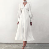 Vintage Empire Waist Dress Women's Spring Clothing Long Dress V-neck Retro Dress for Women