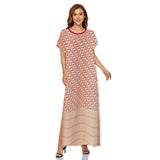 Muslim Women Stylish Kashibo Abaya Muslim Ladies Long Gown Islamic Clothing Jilbab Jalabiya Short Sleeve Round Neck Printed Summer Fashion Long Skirt