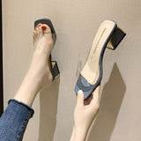 Nude Chunky Heel Transparent Sandals