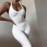 Summer Women's Sexy Low-Cut Sling Slim Fit High Waist Hip Lift Sports Jumpsuit