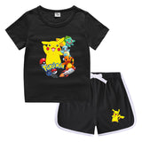 Children Pokemon Pikachu Tshirts & Shorts Casual Sports Sweat-Absorbent Suit Neutral