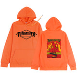 Thrasher Hoodie Letter Flame Print Solid Color Coat