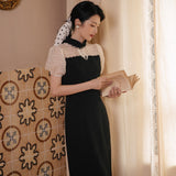 Women Cottagecore Dress Vintage High Waist Midi Dress